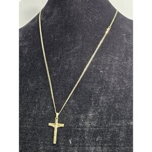 Vintage Sterling Silver - Gold Plated- Italian 24" Curb Link Chain And Pendant